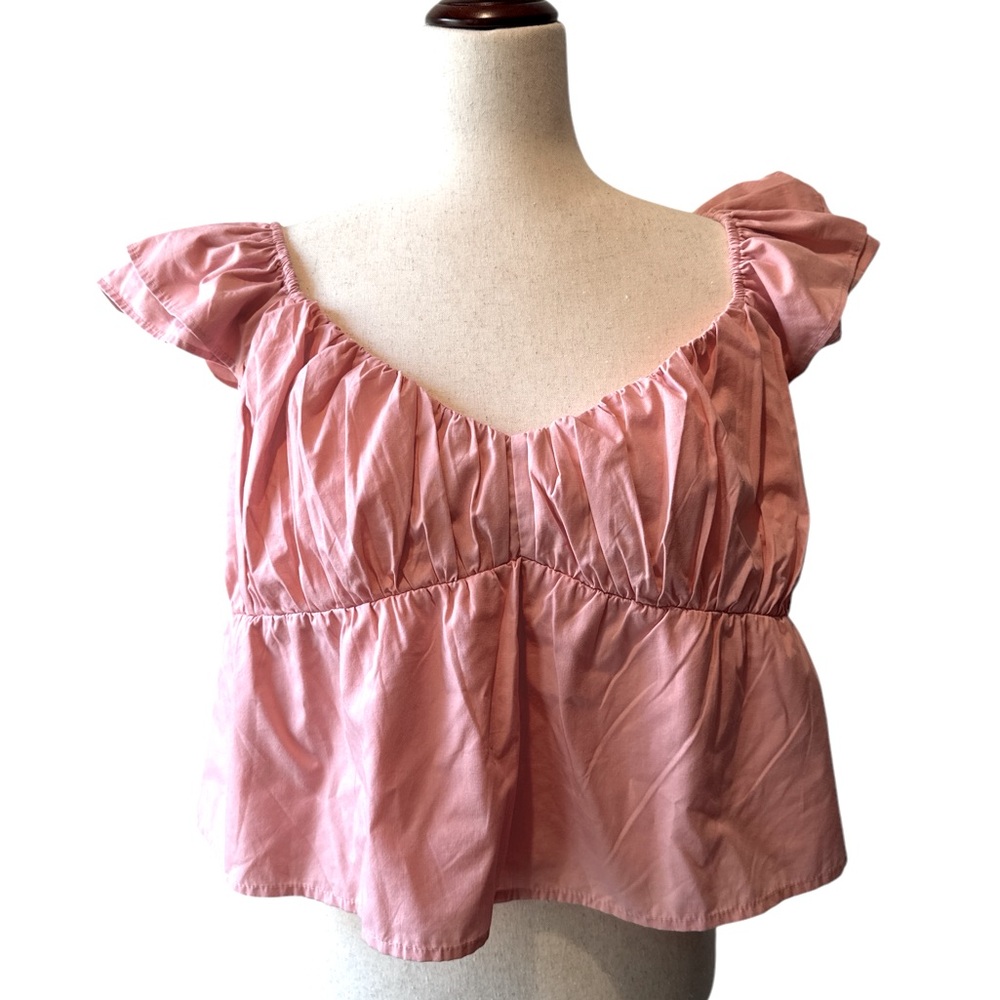 Pink w Ruffle Sleeve Crop Top XL